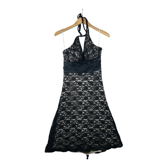 White House Black Market Halter Neck Empire Waist Lace Mini Dress size 4 Black - Picture 1 of 6